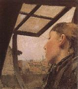 Laurits Andersen Ring Girl looking out of a Skylight USA oil painting artist
